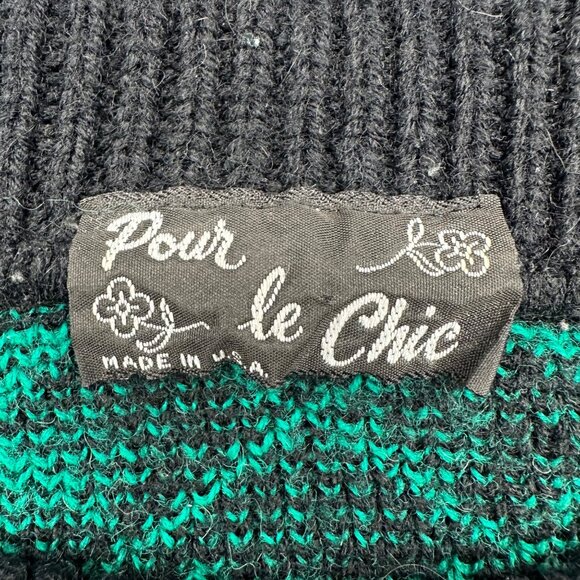 Vintage Womens Sweater Black Green Winter Knit 1980s Snowflake Pour Le Chic USA - Picture 4 of 6